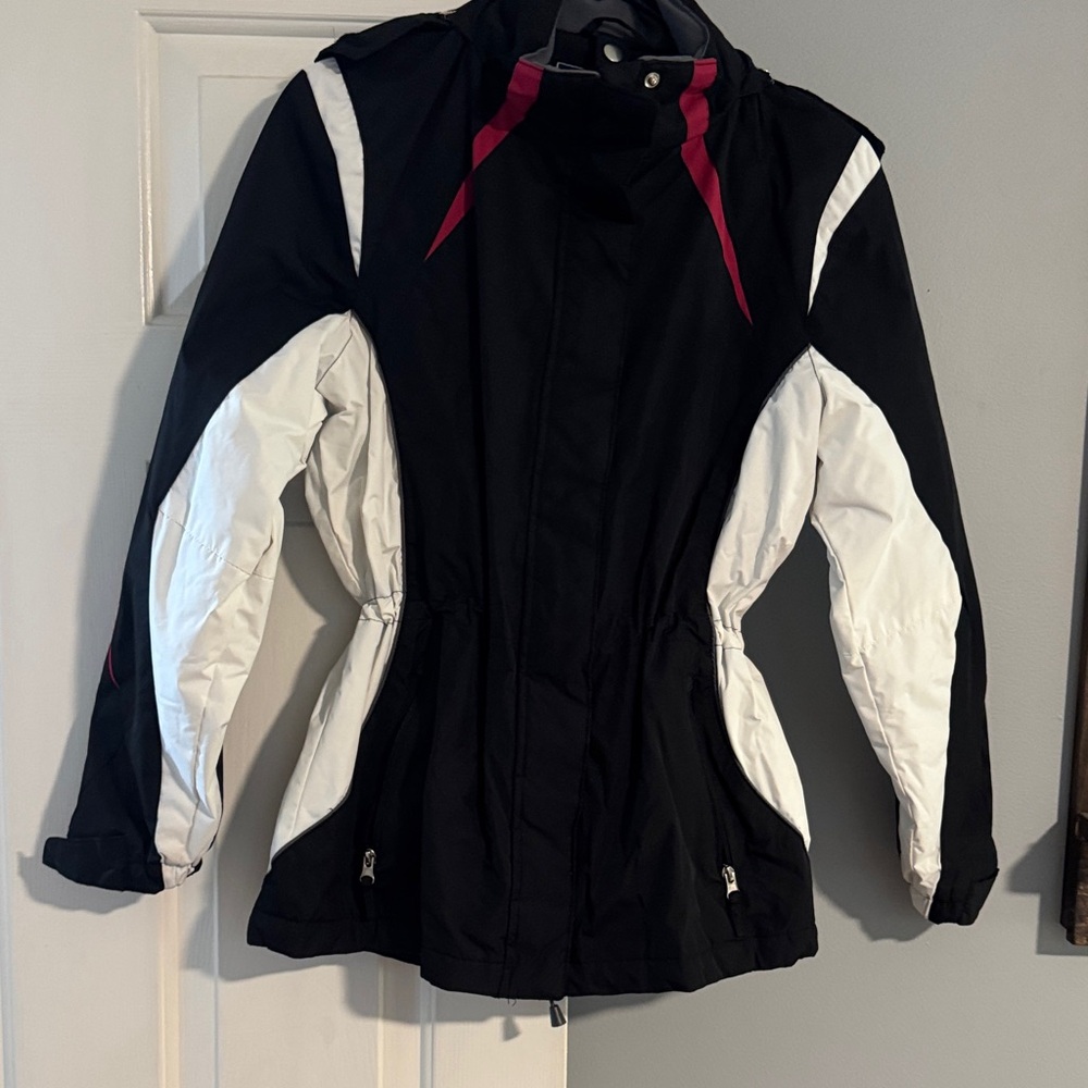 Rothschild Black and White Ski Jacket with Burgundy Accents